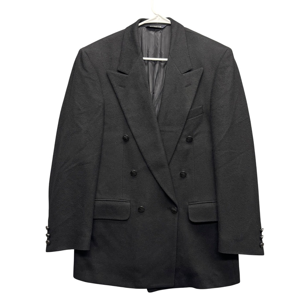 Burberrys Mens Vintage Black 100% Camel Hair Double Breasted Blazer Jacket 42R